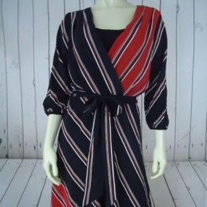 WHBM Red/Black faux wrap silk dress